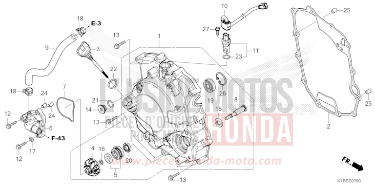 RIGHT CRANKCASE COVER/WATER PUMP for Forza 350 MAT CYNOS GRAY METALLIC (NH312) from 2024